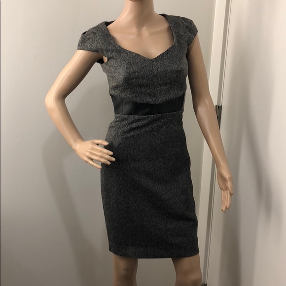 H&M leather waist gray tweed cute dress 2 Small - Picture 4 of 9